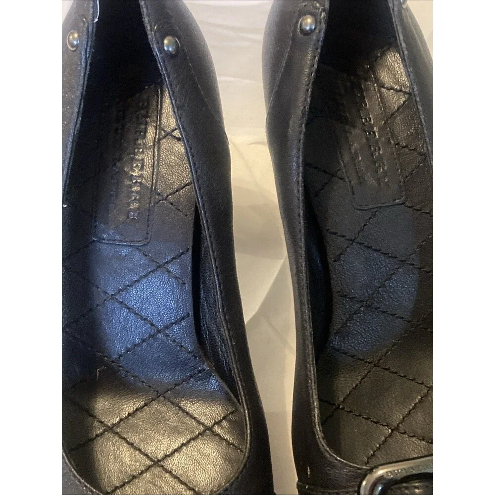 Burberry Black Leather Buckle Pumps Quilted Insoles Sz 5 Designer Heels - Picture 6 of 13